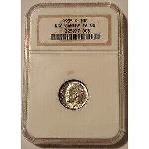 1955 S Roosevelt Dime Genuine (UNC - Sample) NGC Type 7 Holder